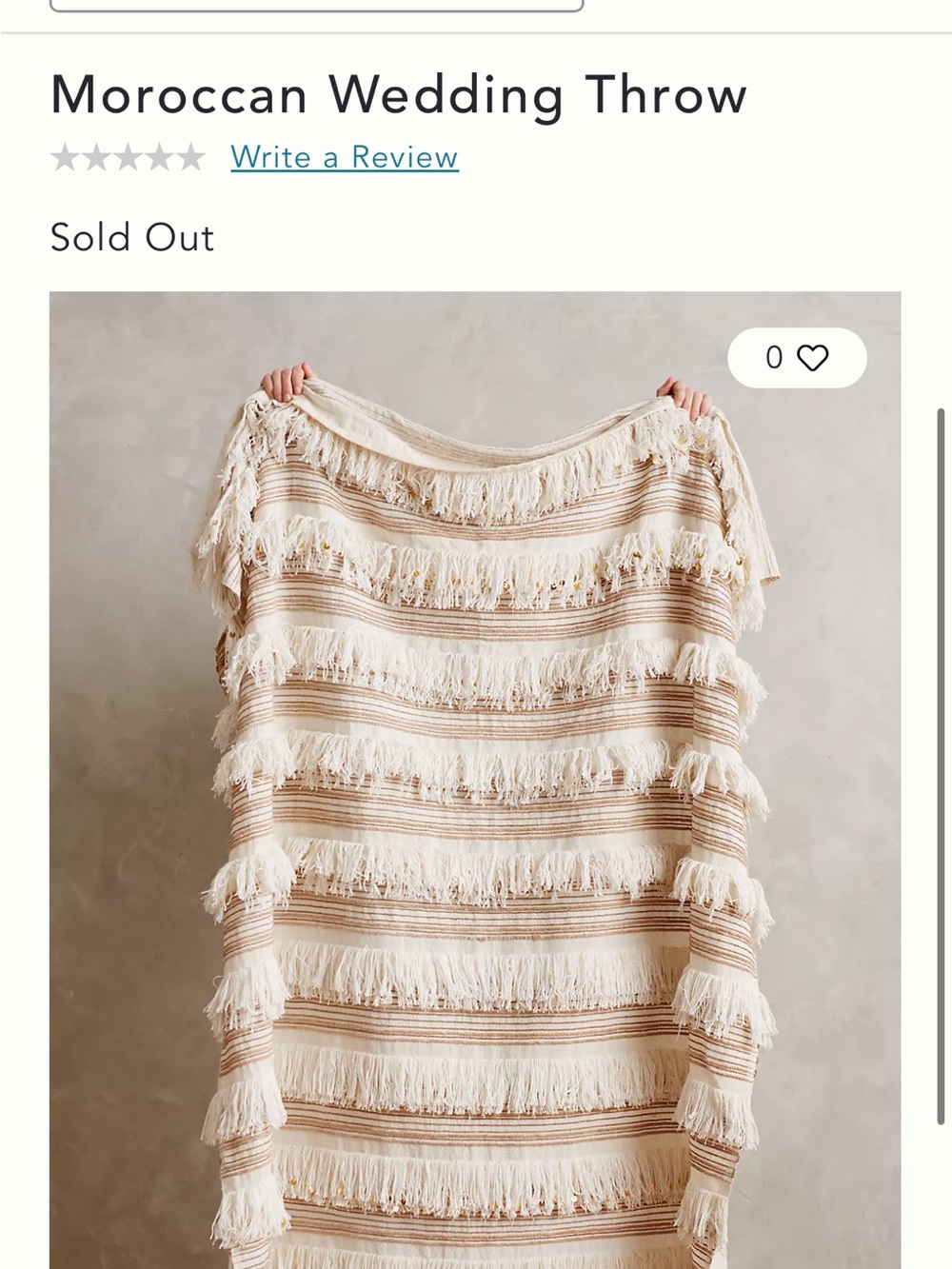 Anthropologie Cream and Tan Moroccan Wedding Throw